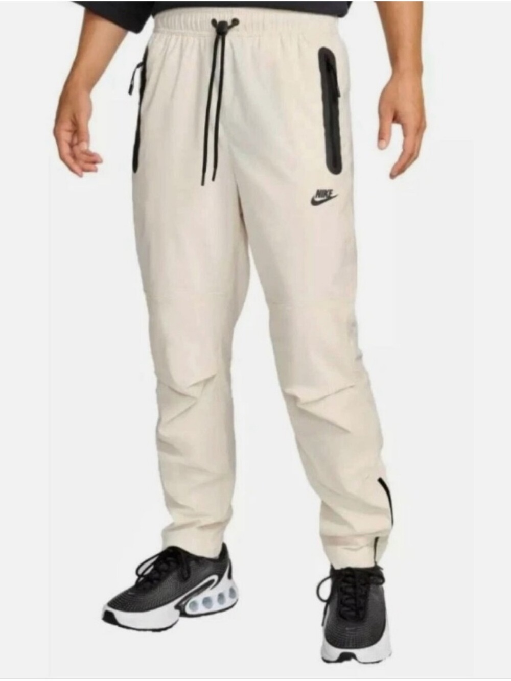 Nike Men’s Cream Jogger Tech Pants with Black Contrast Zippers